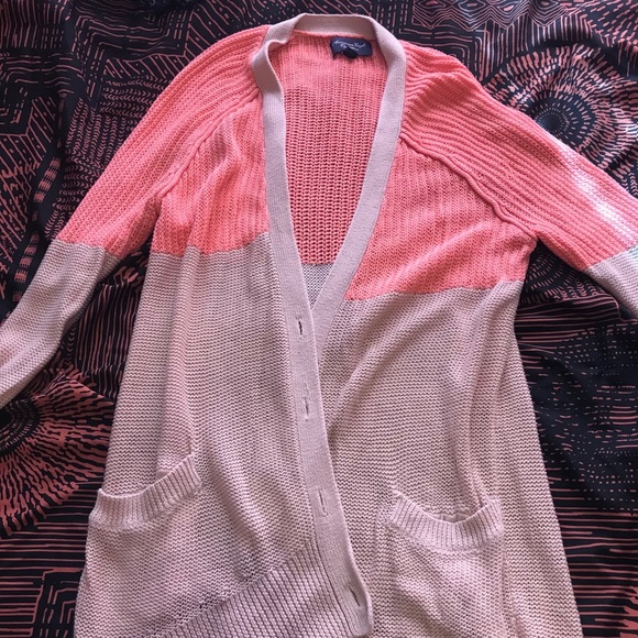 Orange and Cream Cardigan Sweater - Picture 1 of 3